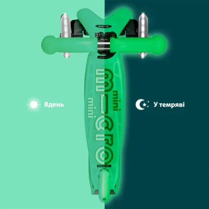 Самокат MICRO серії &quot;Mini Deluxe Glow LED&quot; – КРИЖАНИЙ ЛАЙМ (до 50 kg, 3-х колісний, світло)