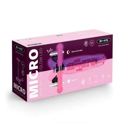 Самокат MICRO серії "Mini Deluxe Glow LED" &ndash; МОРОЗНИЙ РОЖЕВИЙ (до 50 kg, 3-х колісний, світло)