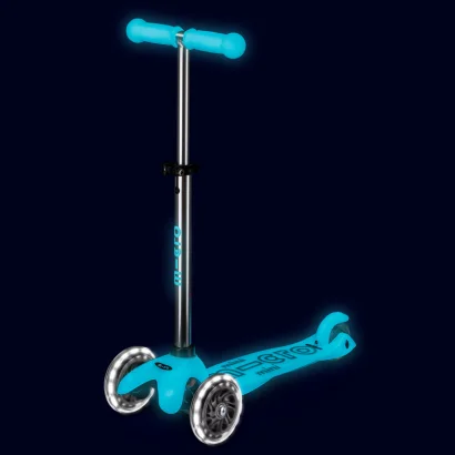 Самокат MICRO серії &quot;Mini Deluxe Glow LED&quot; – ЛЬОДОВИК АКВА (до 50 kg, 3-х колісний, світло)