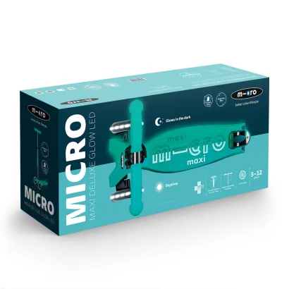 Самокат MICRO серії &quot;Maxi Deluxe Glow LED&quot; – ЖЕЛЕЙНИЙ ЗЕЛЕНИЙ (до 50 kg, 3-х колісний, світло)