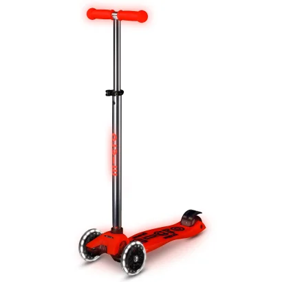 Самокат MICRO серії "Maxi Deluxe Glow LED" &ndash; ЧЕРВОНА АУРА (до 50 kg, 3-х колісний, світло)