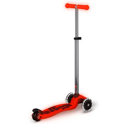 Самокат MICRO серії "Maxi Deluxe Glow LED" &ndash; ЧЕРВОНА АУРА (до 50 kg, 3-х колісний, світло)