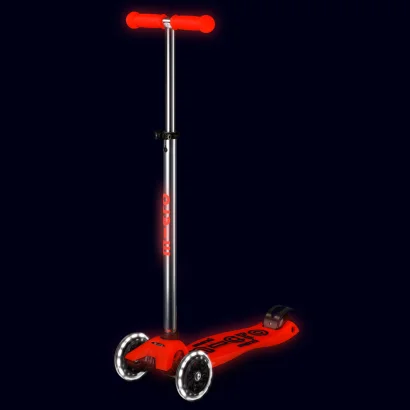Самокат MICRO серії "Maxi Deluxe Glow LED" &ndash; ЧЕРВОНА АУРА (до 50 kg, 3-х колісний, світло)