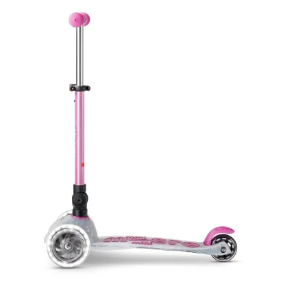 Самокат MICRO серії "Mini Deluxe Foldable Orion Glow LED" &ndash; РОЖЕВИЙ (складаний, до 50 кг (kg), триколісний)
