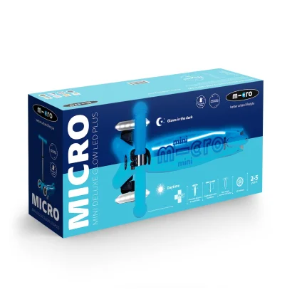 Самокат MICRO серії &quot;Maxi Deluxe Glow LED Plus&quot; - СИНІЙ КРИШТАЛЬ (до 50 kg, триколісний, світло)