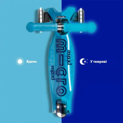 Самокат MICRO серії &quot;Maxi Deluxe Glow LED Plus&quot; - СИНІЙ КРИШТАЛЬ (до 50 kg, триколісний, світло)