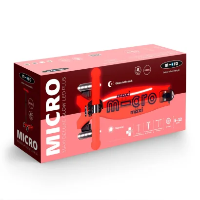 Самокат MICRO серії &quot;Maxi Deluxe Glow LED Plus&quot; - ЧЕРВОНА АУРА (до 50 kg, триколісний, світло)