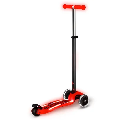 Самокат MICRO серії &quot;Maxi Deluxe Glow LED Plus&quot; - ЧЕРВОНА АУРА (до 50 kg, триколісний, світло)