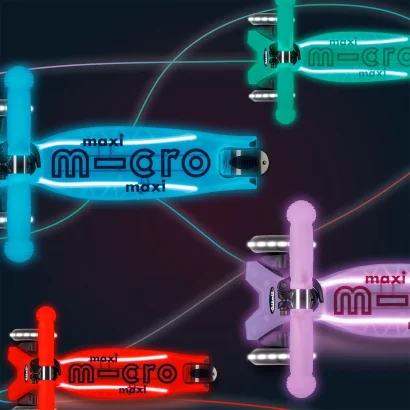 Самокат MICRO серії &quot;Maxi Deluxe Glow LED Plus&quot; - ЧЕРВОНА АУРА (до 50 kg, триколісний, світло)