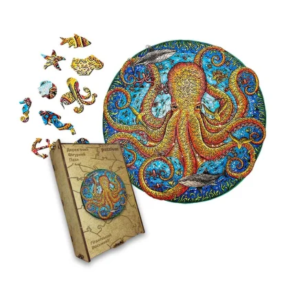 Пазл дерев'яний Гігантський Восьминіг, А5, Картонна коробка