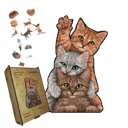 Пазл дерев'яний Котячі Забави, А5, Картонна коробка