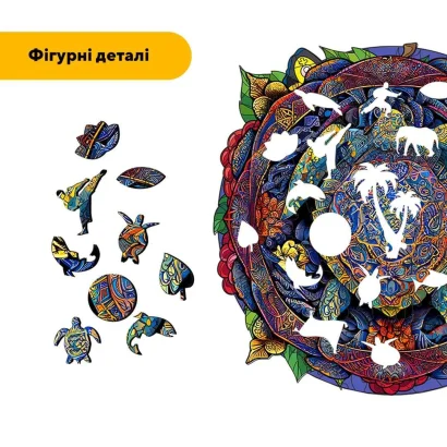Пазл дерев'яний Мандала Черепаха, А5, Картонна коробка