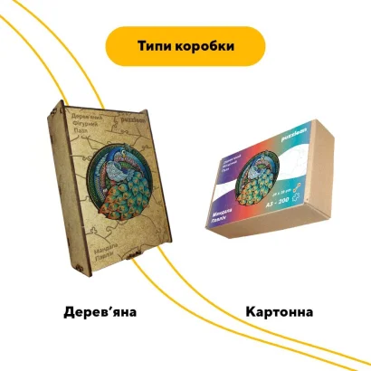 Пазл дерев'яний Мандала Павлін, А5, Картонна коробка
