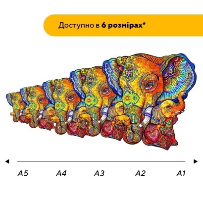 Пазл дерев'яний Сім'я Слоників, А5, Картонна коробка