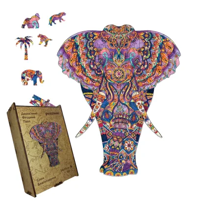 Пазл дерев'яний Слон Благополуччя, А5, Картонна коробка