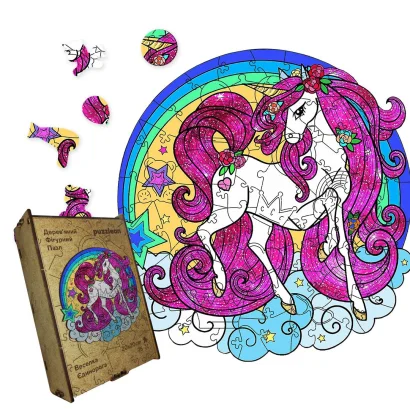 Пазл дерев'яний Веселка Єдинорога, А5, Картонна коробка