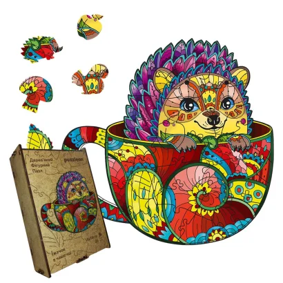 Пазл дерев'яний Їжачок в чашечці, А5, Картонна коробка