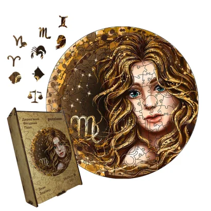 Пазл дерев'яний Знак Зодіаку Діва, А5, Картонна коробка