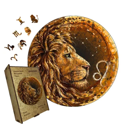 Пазл дерев'яний Знак Зодіаку Лев, А5, Картонна коробка