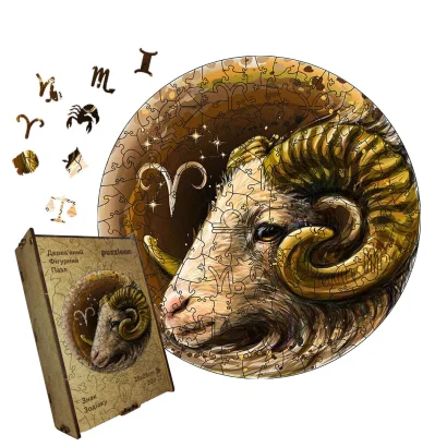 Пазл дерев'яний Знак Зодіаку Овен, А5, Картонна коробка