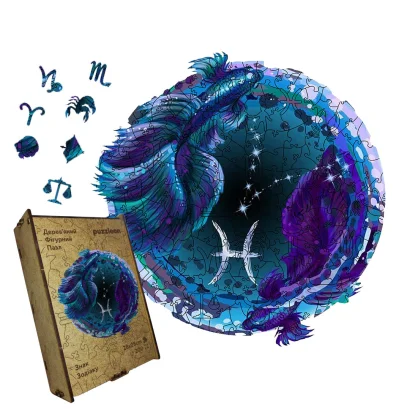 Пазл дерев'яний Знак Зодіаку Риби, А5, Картонна коробка