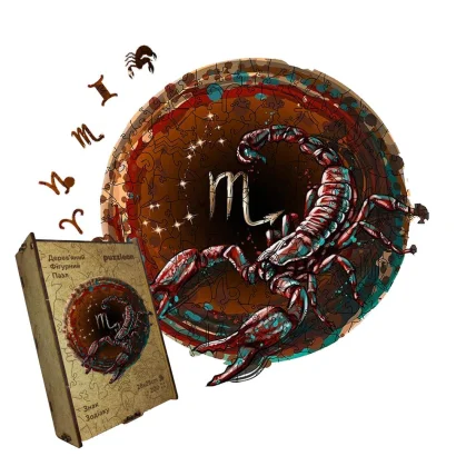 Пазл дерев'яний Знак Зодіаку Скорпіон, А5, Картонна коробка