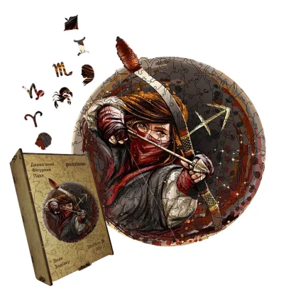 Пазл дерев'яний Знак Зодіаку Стрілець, А5, Картонна коробка