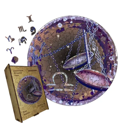 Пазл дерев'яний Знак Зодіаку Терези, А5, Картонна коробка