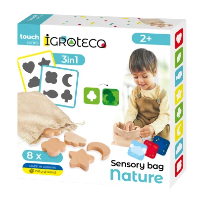 Розвивальна гра Сенсорний мішечок із дерев'яними фігурками