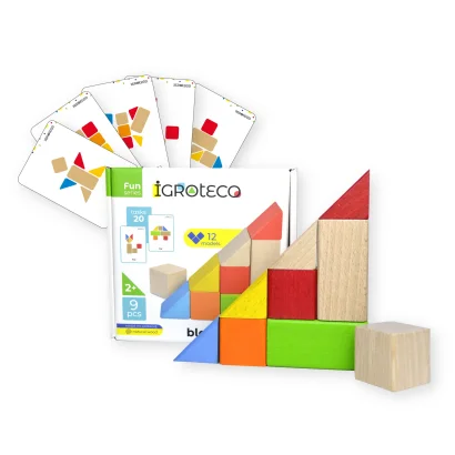 Розвивальні дерев'яні кубики для малюків кольорові 9 шт