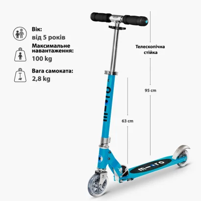Самокат MICRO серії "Sprite" - БЛАКИТНИЙ ОАЗИС (складаний, до 100 кг (kg), двоколісний)