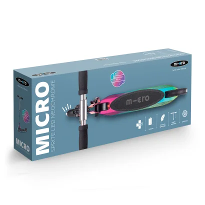 Самокат MICRO серії "Sprite LED" &ndash; НЕОХРОМ (до 100  кг (kg), двоколісний, світло)